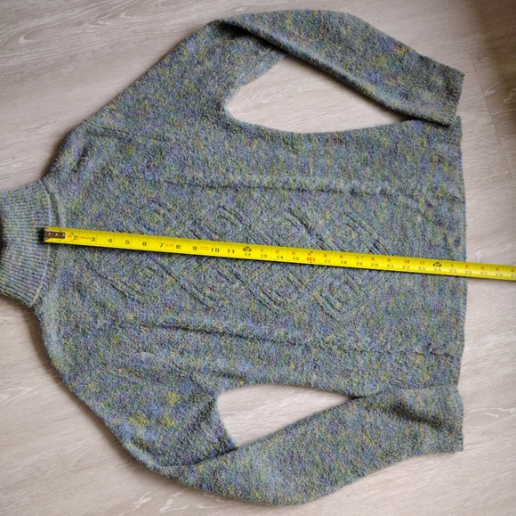 ICON Ombre Blue Green Purple Teal Knit Cable Turtleneck Medium - Picture 9 of 13